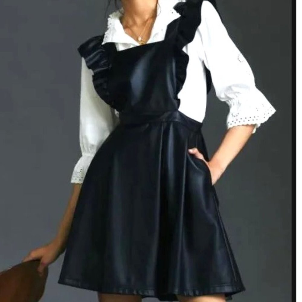 Maeve Anthropologie Faux Leather Mini Dress Size 2 Petite